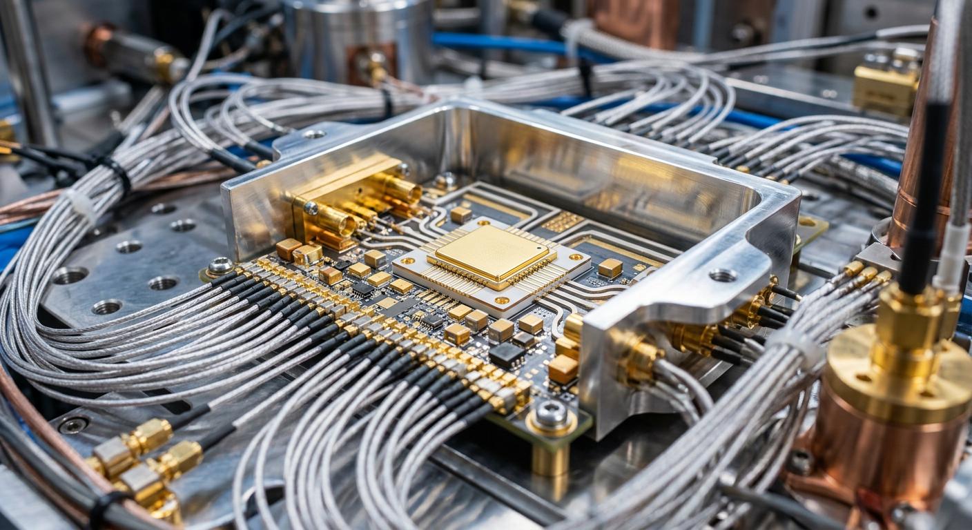 Concept art showing the future of global quantum networking and secure data transmission.