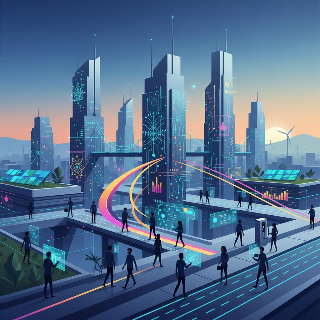Artificial intelligence powering a futuristic smart city with connected digital technology.