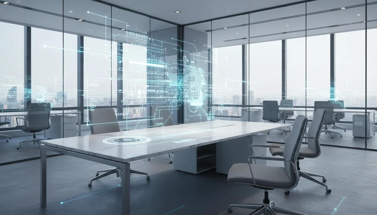 Modern office using ambient computing for seamless automation and productivity.