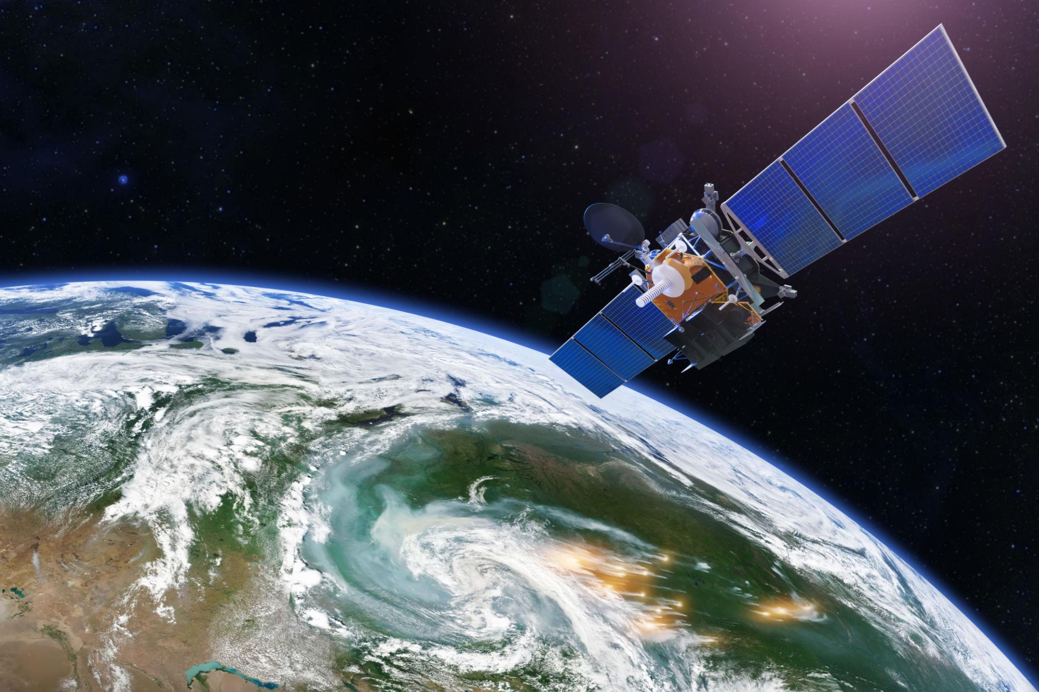 Digital illustration of a CubeSat constellation providing global coverage.